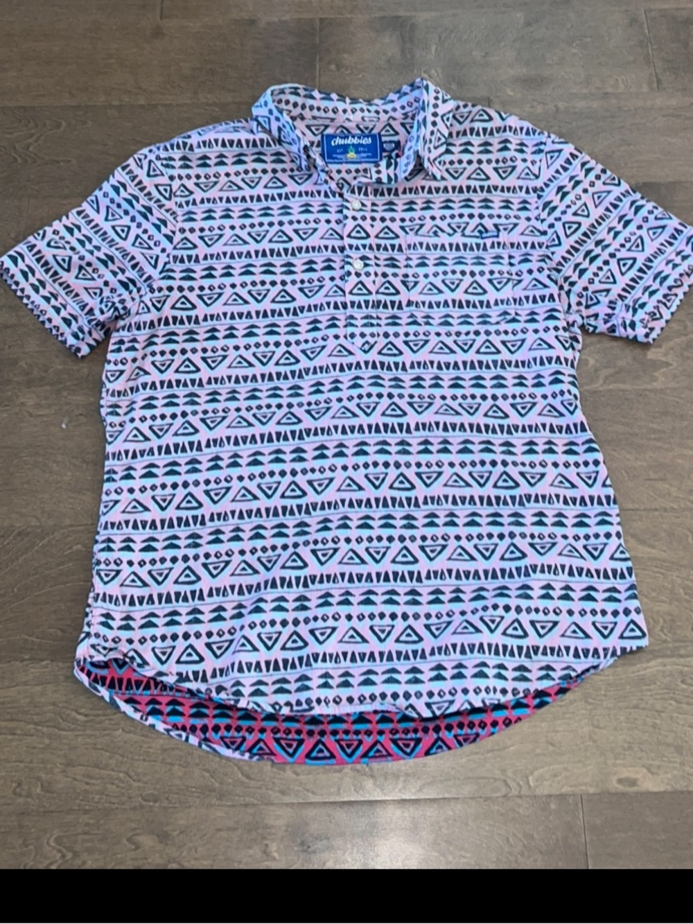 Chubbies: Popover Shirt Men’s Blue / Pink Print Short Sleeve Button Up